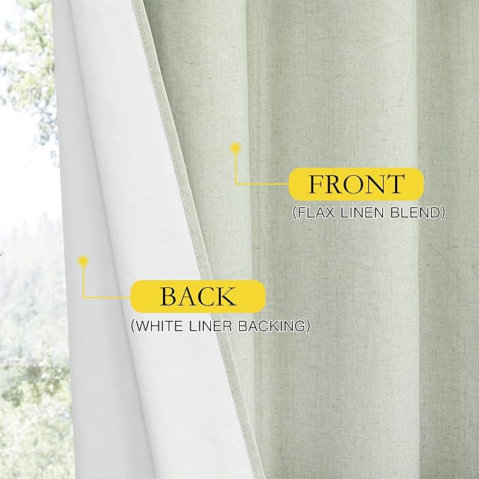 NICETOWN Sage Green 100% Blackout Linen Texture Curtains 72 inches Long 2 Panels - Image 5
