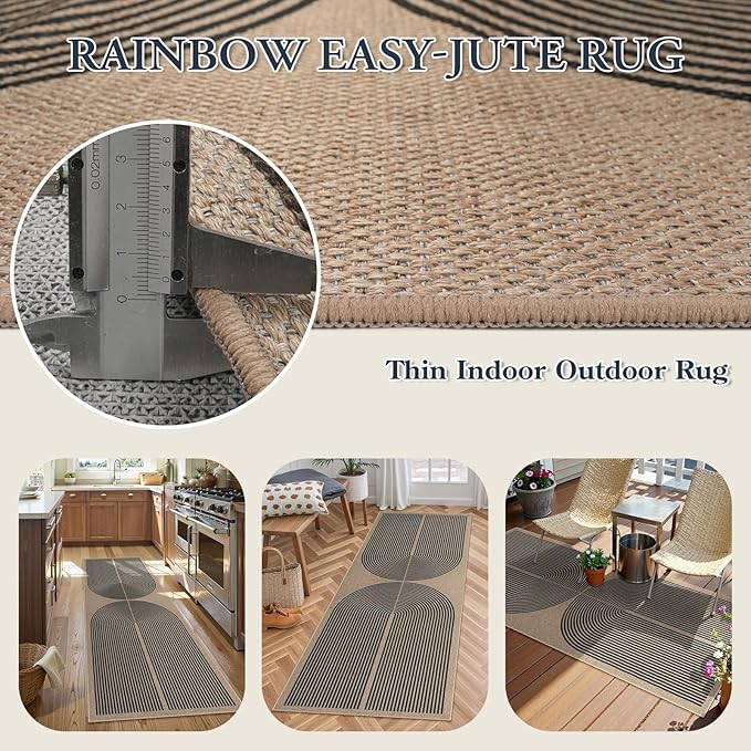 Lahome Modern Rainbow Easy Jute Outdoor Runner Rug, 2x6 Runners - Image 3