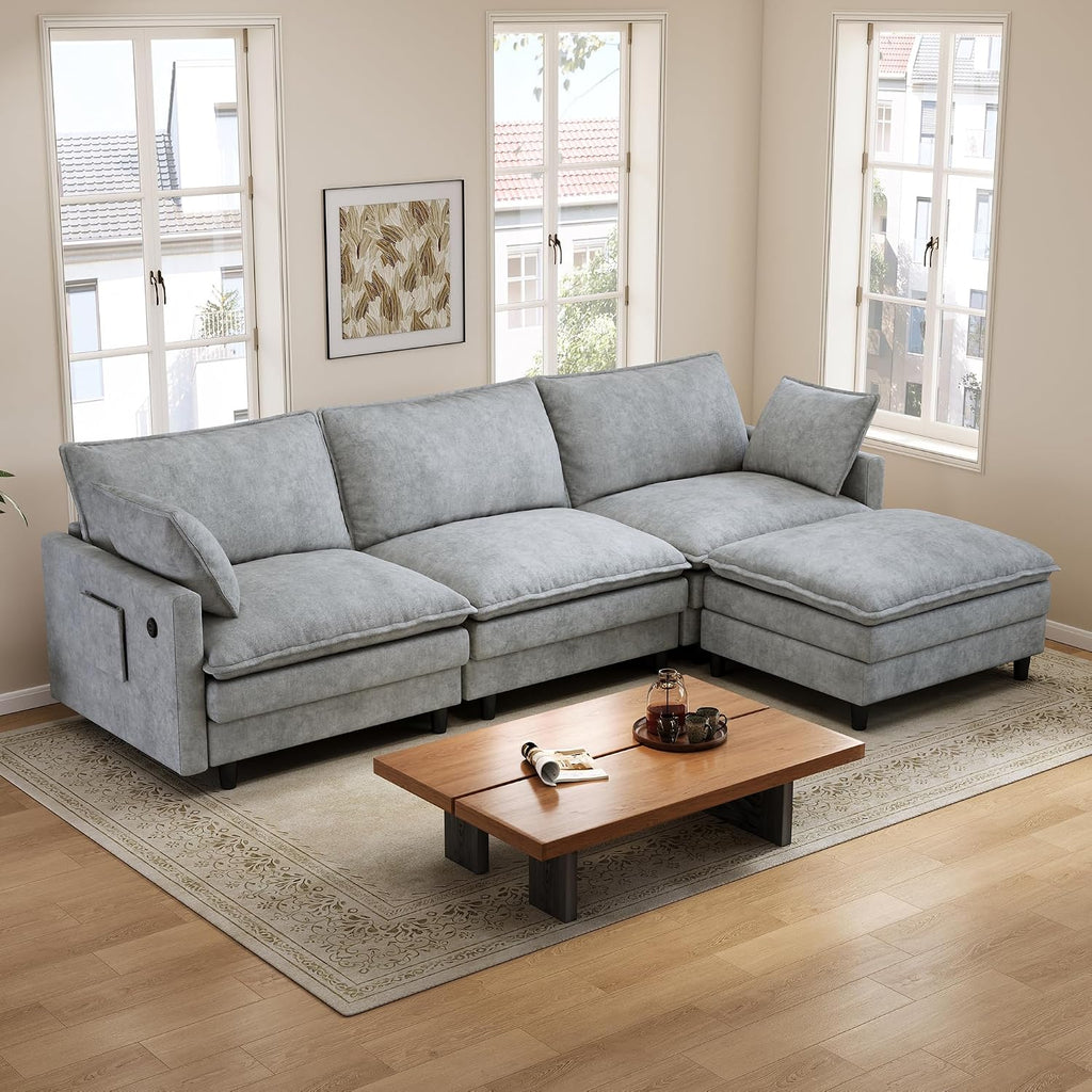 102'' L-Shaped Cloud Couch Sectional Sofa for Living Room, Light Gray
