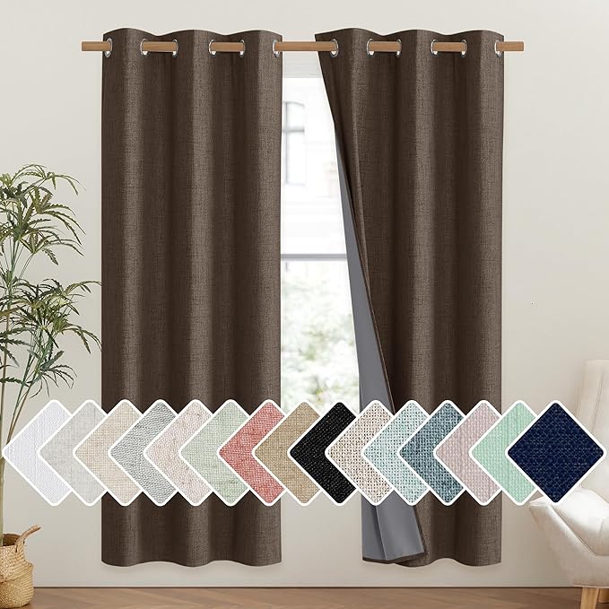 NICETOWN Coffee Vintage Linen 100% Blackout Curtains by NICETOWN