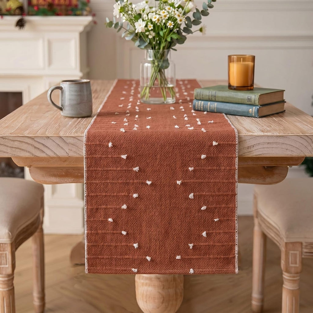 Artoid Mode Caramel Farmhouse Rustic Cotton Woven Table Runner, Seasonal Fall Holiday Kitchen Dining Table Decoration for Home Party Decor 12x72 Inch
