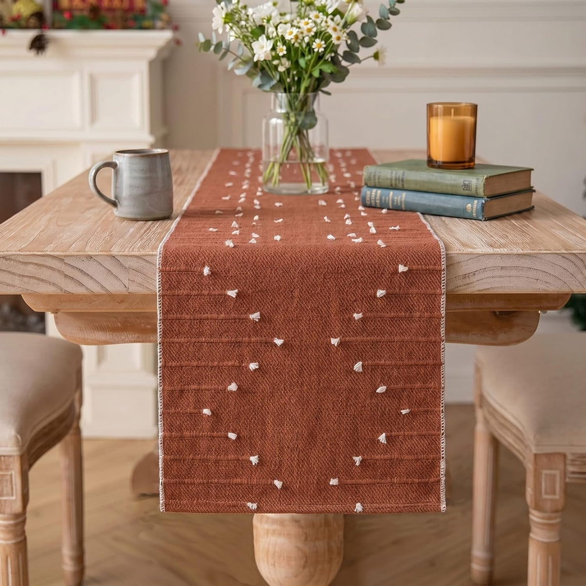Artoid Mode Caramel Farmhouse Rustic Cotton Woven Table Runner, Seasonal Fall Holiday Kitchen Dining Table Decoration for Home Party Decor 12x72 Inch