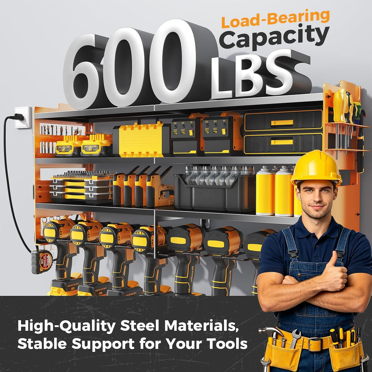 NEWBULIG Large 33" Power Tool Organizer with 4-Outlet Power Strip
