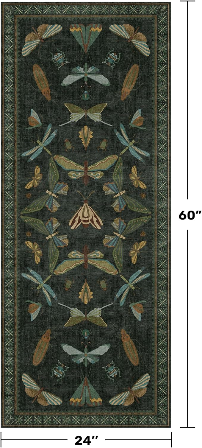 Hazo Haus Dark Green Insect 2x5 Bathroom Runner Rug - Image 2