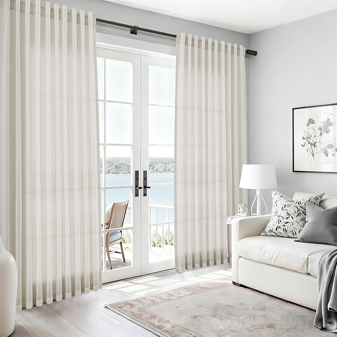 Nanspring Mousse White Linen Curtains 63 Inch Length - Image 6