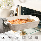 Ceramic Baking Dish Set of 3, Casserole Dishes for Oven, Rectangular Porcelain Bakeware Set with Handles, Lasagna Baking Pan for Cooking, Perfect for Baking and Serving, Housewarming, Halloween, Thanksgiving, Christmas, New Year-Reactive White