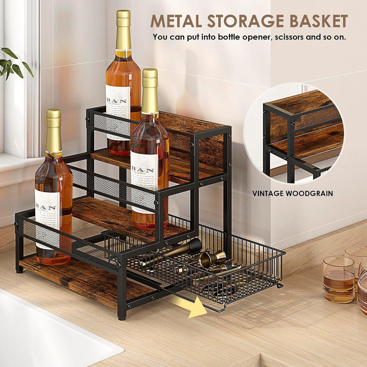 LOTEYIKE 3 Tier Coffee Syrup Rack Organizer 12 Water Bottles Holder Stand