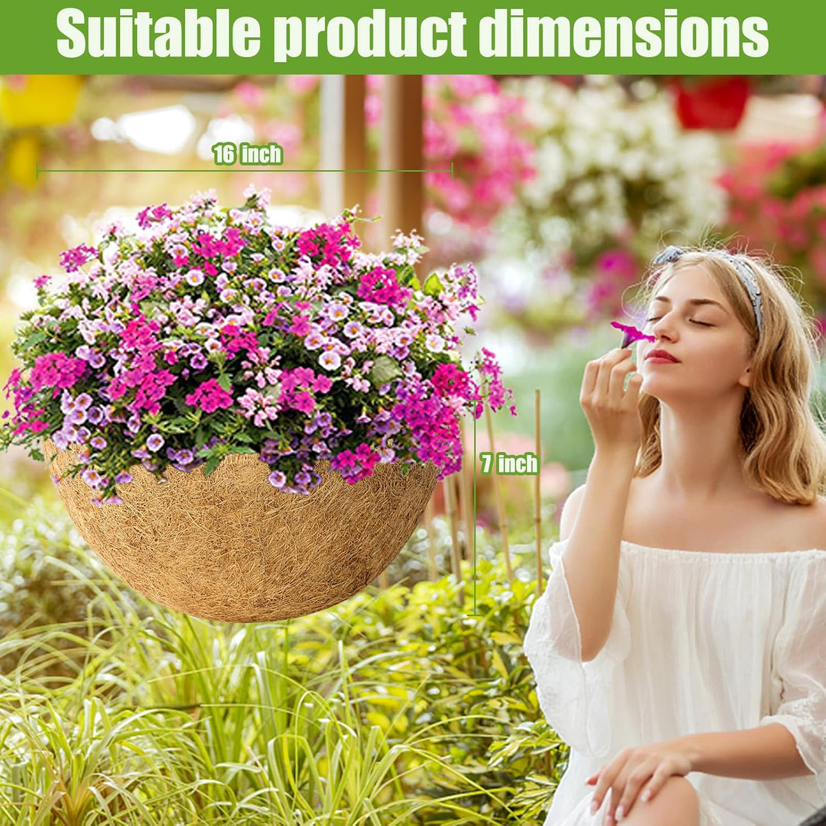 2 Pack 16 Inch Round Replacement Coco Liners for Hanging Basket Natural Coconut Fiber Liner for Flower Planter Coco Coir Pots for Outdoor Garden Plants