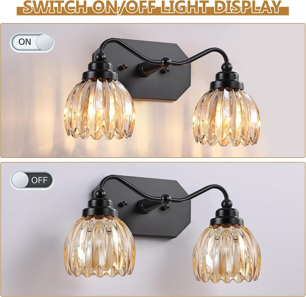 Vintage Vanity Lights, 2‑Light Antique Matte Black Finish