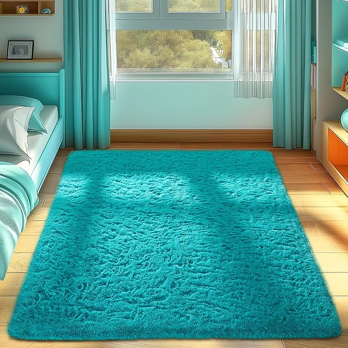 Ophanie Teal Rugs for Bedroom Living Room, Fluffy Fuzzy Furry Carpet, Plush - Image 7