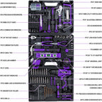 CARTMAN 260-Piece Tool Set With 12V Cordless Drill, Purple Drawer Tool Box