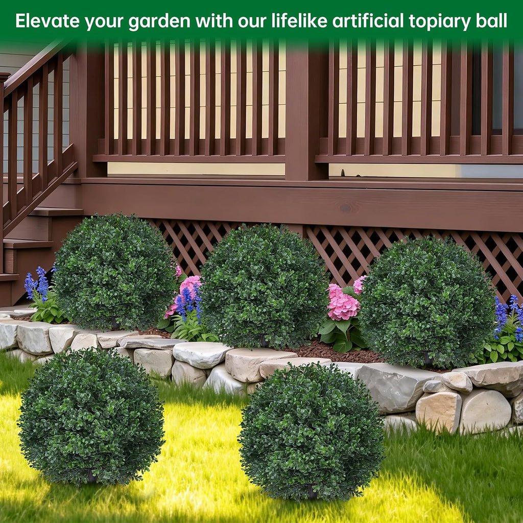 Grooy Artificial 2 Pack Boxwood Topiary Plant with Spike for Outdoor