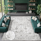 Grey White Area Rugs 9x12 Living Room, Washable Rug Non Slip Floral Low Pile - Image 3