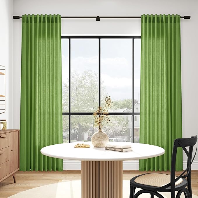 Nanspring Lime Green Linen Blend Light Filtering Back Tab Curtains 102 Inches - Image 6