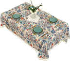 Boho Floral Tablecloth with Tassels 59"x86.6" Rectangular Table Cover