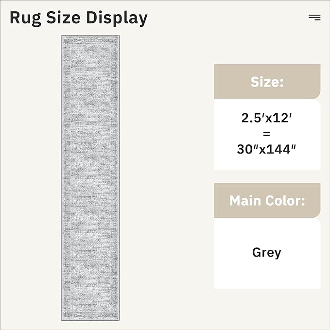 Runner Rug 2'6" x 12' Washable Non-Slip Runner Rugs - Image 5