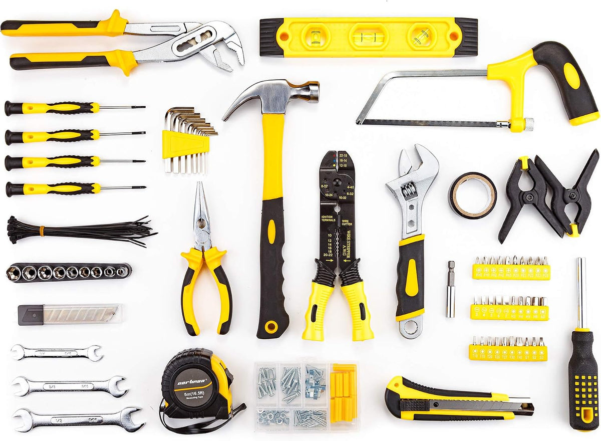 CARTMAN 218 Piece Tool Set General Household Hand Tool Kit with Plastic Toolbox Storage Case Yellow