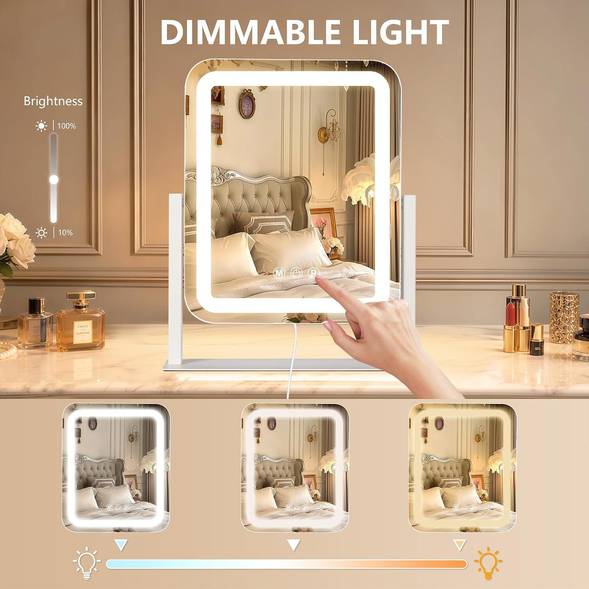 Ratsamee Rechargeable Vanity Mirror, 8000mAh 13"×15" Makeup Mirror
