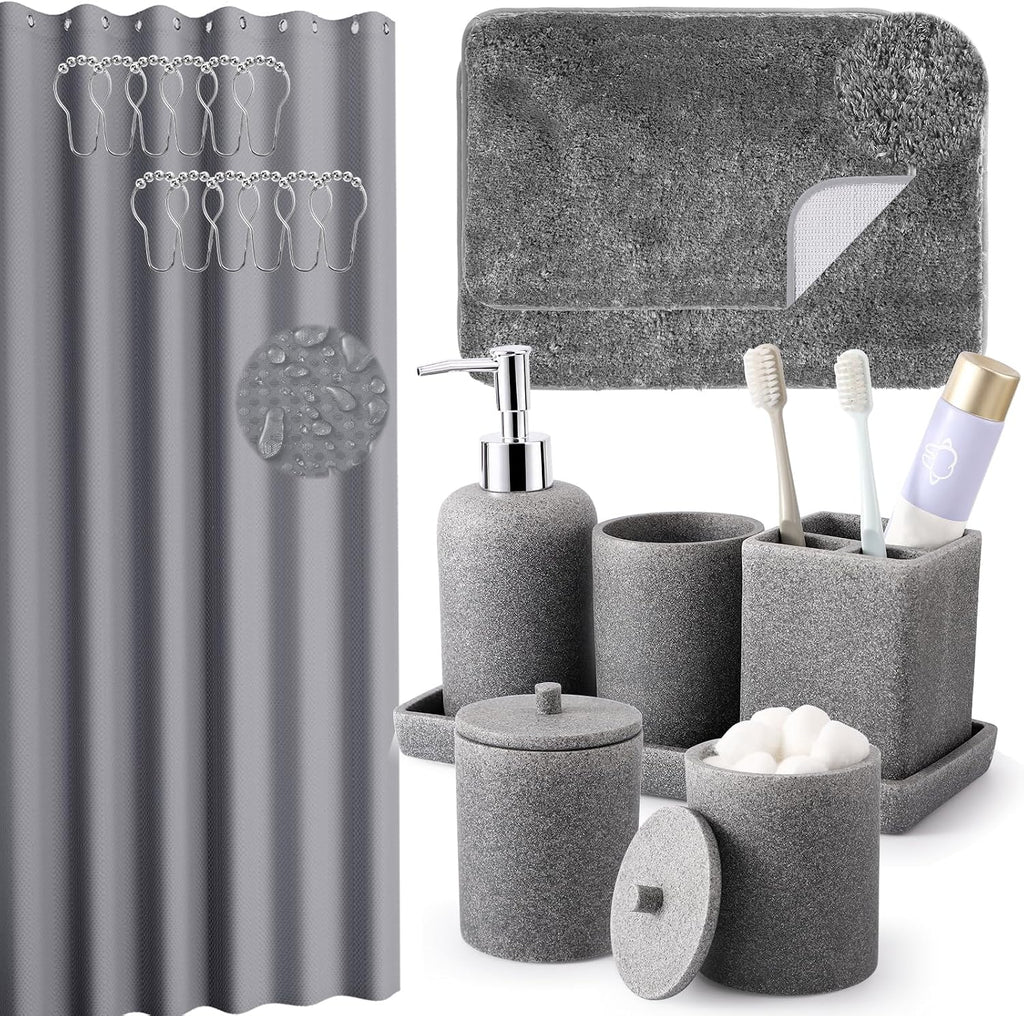 XLHOMO Resin Beige Bathroom Set, 6 Pcs Bath Decor and Accessories Sets