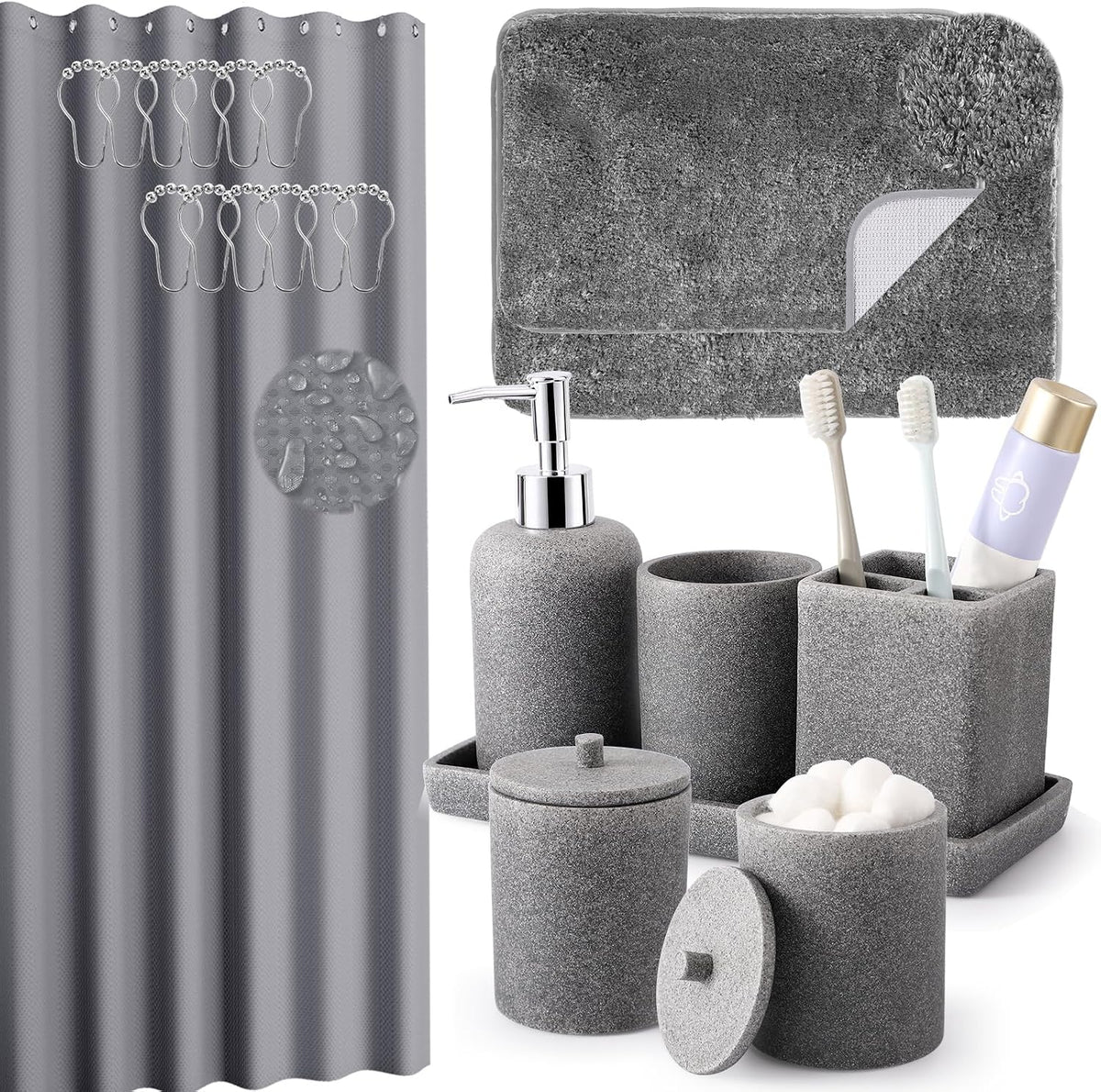 XLHOMO Resin Beige Bathroom Set, 6 Pcs Bath Decor and Accessories Sets