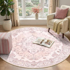 Area Rugs 4ft Washable Non-Slip, Floral Vintage Distress Print Pattern - Image 2