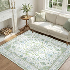 Area Rugs 4'x6' Washable Non-Slip, Floral Vintage Distress Print Pattern - Image 2