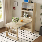 Merax Sideboard Buffet Cabinet with Foldable Dining Table, Multifunctional Cupboard with Storage Shelf and Hooks, for Small Places,Studio, Apartment