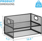 Marbrasse 2 Tier Paper Organizer Letter Tray, Mesh File Organizer with Handle, Paper Sorter Desk Organizer for Home Office Supplies - Black