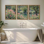 Framed Monet Wall Art Set of 3, Impressionist Botanical Floral Canvas Wall Decor, Vintage Cottagecore Artwork Paintings, Nature Landscape Flowers Prints Pictures for Living Room Bedroom 12x16 Inch