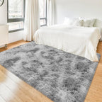 Tie Dye Grey Fluffy Rug for Bedroom 4x6ft Soft Shag Area Rug Mat Bedside Throw by JiaoBaba