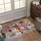 Floral Rug for Entryway, Non-Slip Indoor Door Carpet Stain Resistant Boho Small by WelcometoBabovid