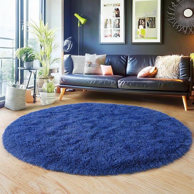 5'x5' Blue Round Rug for Bedroom, Ultra Soft Fluffy Circle Rug for Kids Girls - Image 7