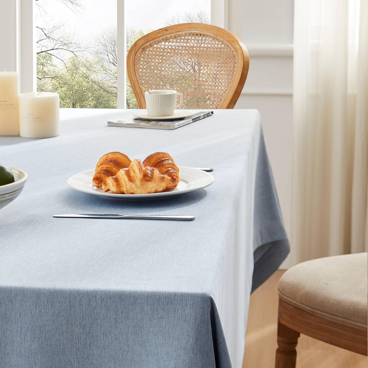ZeeMart Linen Textured Rectangle Table Cloth, 60x104 Inch Chambray Blue