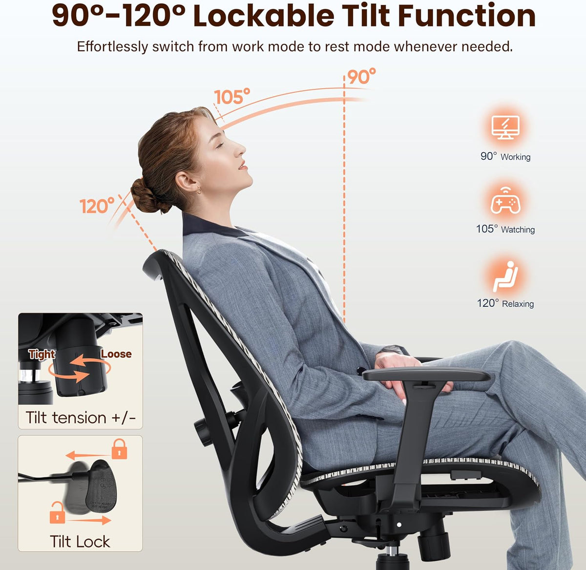 Ergonomic Office Chair, Mesh Computer Desk Chairs with BIFMA X5.1 Certified, Adjustable Lumbar Support, 3D Arm, Tilt Back, Wide Seat, Comfy Swivel Work Task Chair for Company and Home (Dawn Grey)