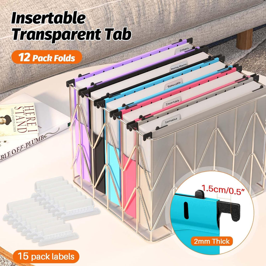 Extra Capacity Plastic Hanging File Folders,12 Pack,Letter, 6 Colors