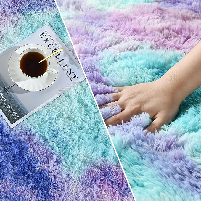 Large Shag Area Rugs 6 x 9, Tie-Dyed Plush Fuzzy Rugs - Image 2