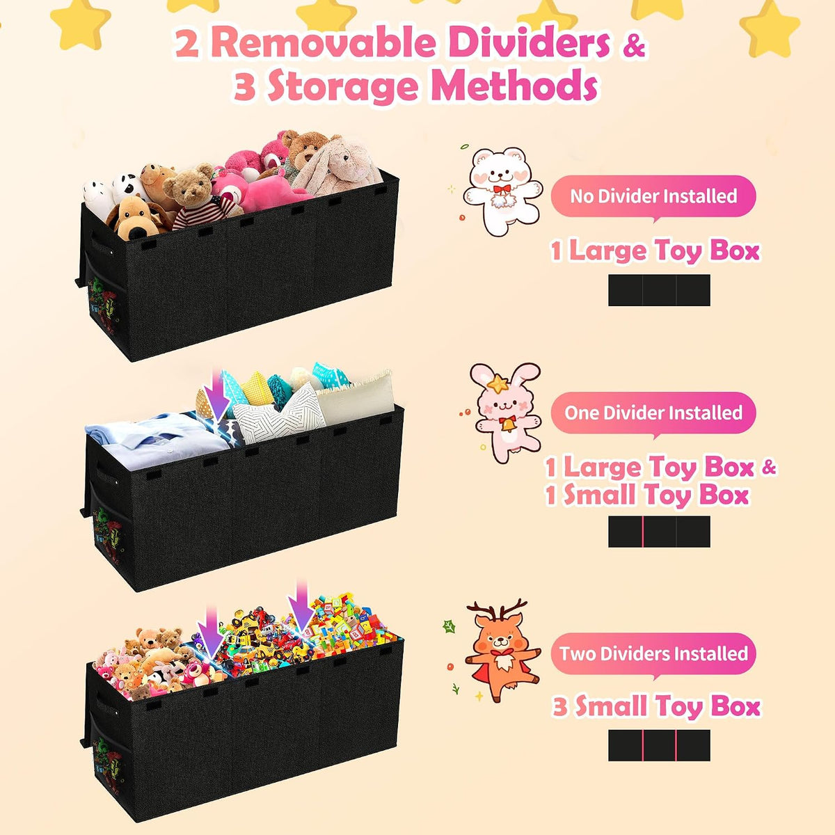 Extra Large Toy Box, Collapsible Toy Storage Organizer, 40"x16"x16", Black