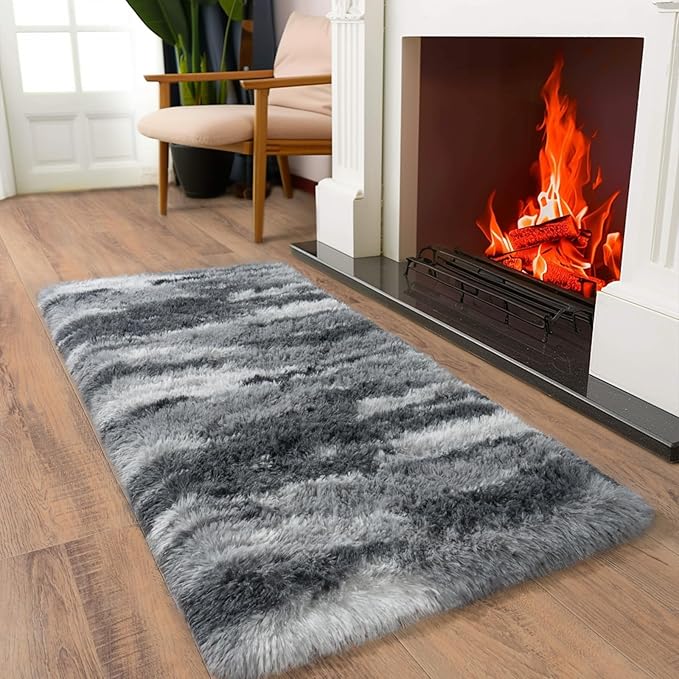 Soft Runner Rugs for Bedroom Hallways, 2x4 Abstract Grey Fluffy Shag Throw Area - Image 4