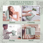 4 Pack Boho Hand Towel for Bathroom Kitchen, Mint Green