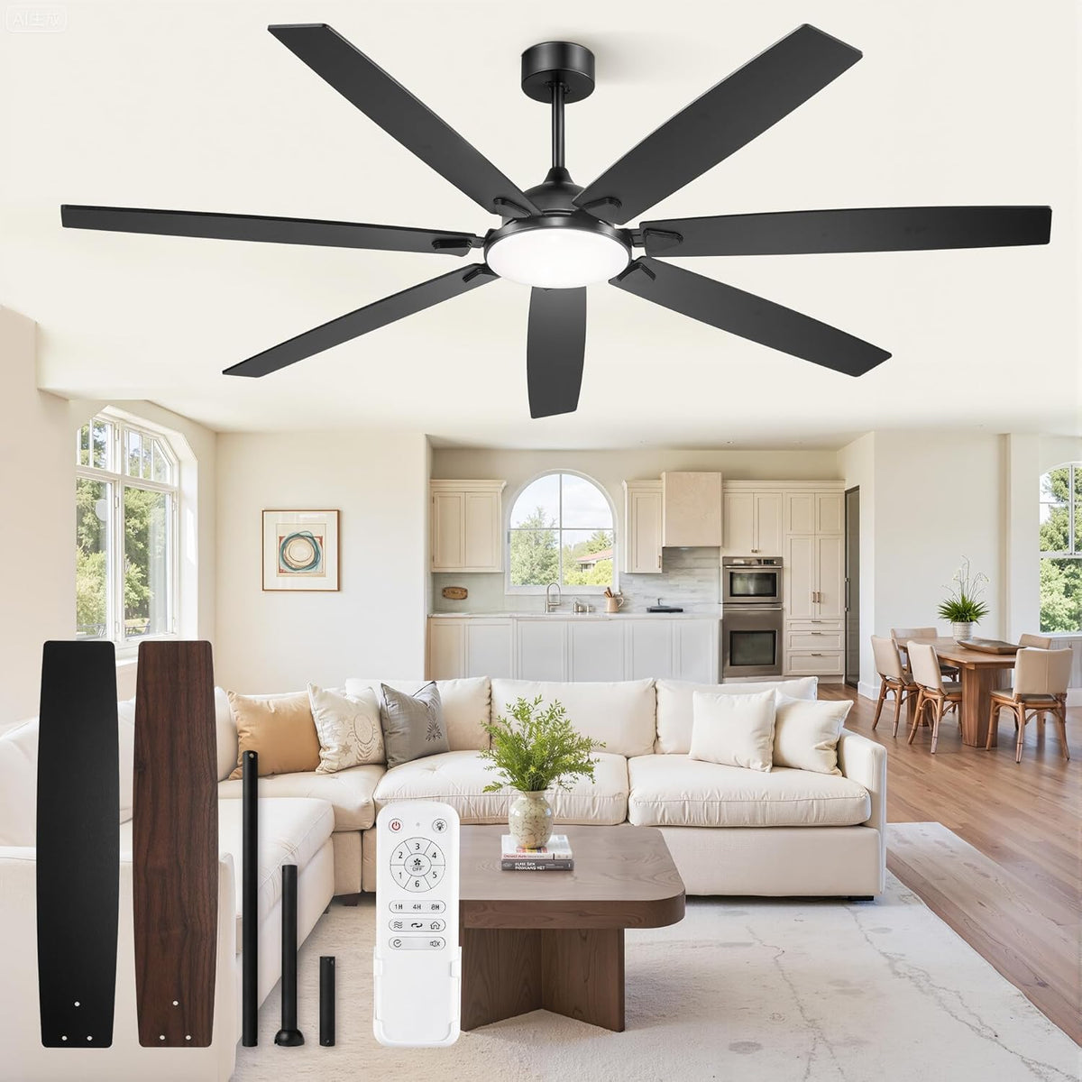 Fanbulous 72 Inch Large Ceiling Fans with Lights,Remote Control&3 Rods