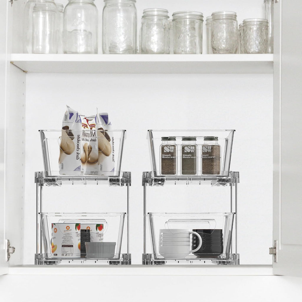 Simple Houseware 2Pcs 2-Tier Slim Drawer Cabinet Pull-Out Organizer, Clear