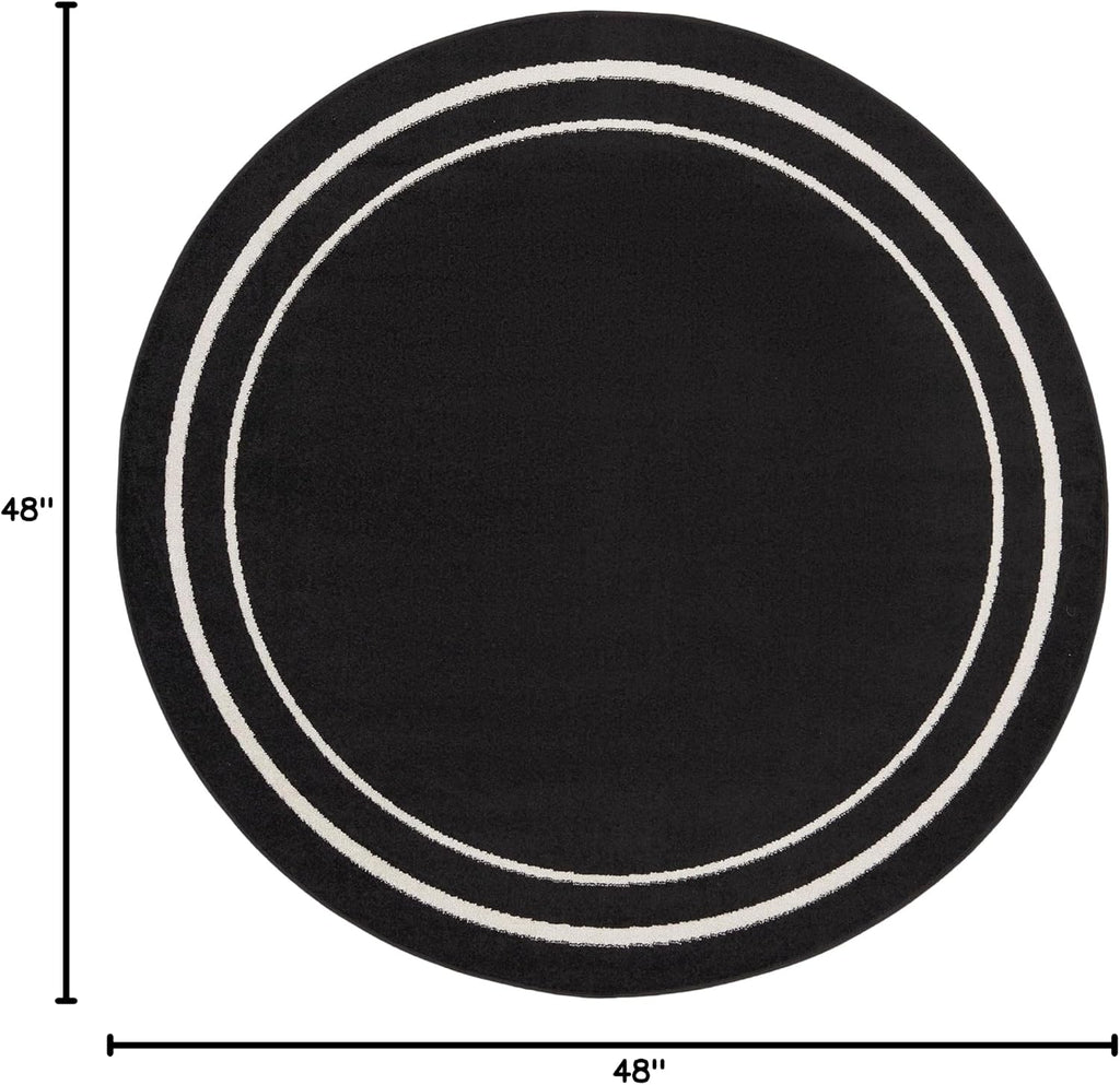 Nourison Home Nourison Essentials Black Ivory 4' x Round Area Rug - Easy Clean, Non Shedding, Bed Room, Living Room, Dining Room, Kitchen (4' x Round)