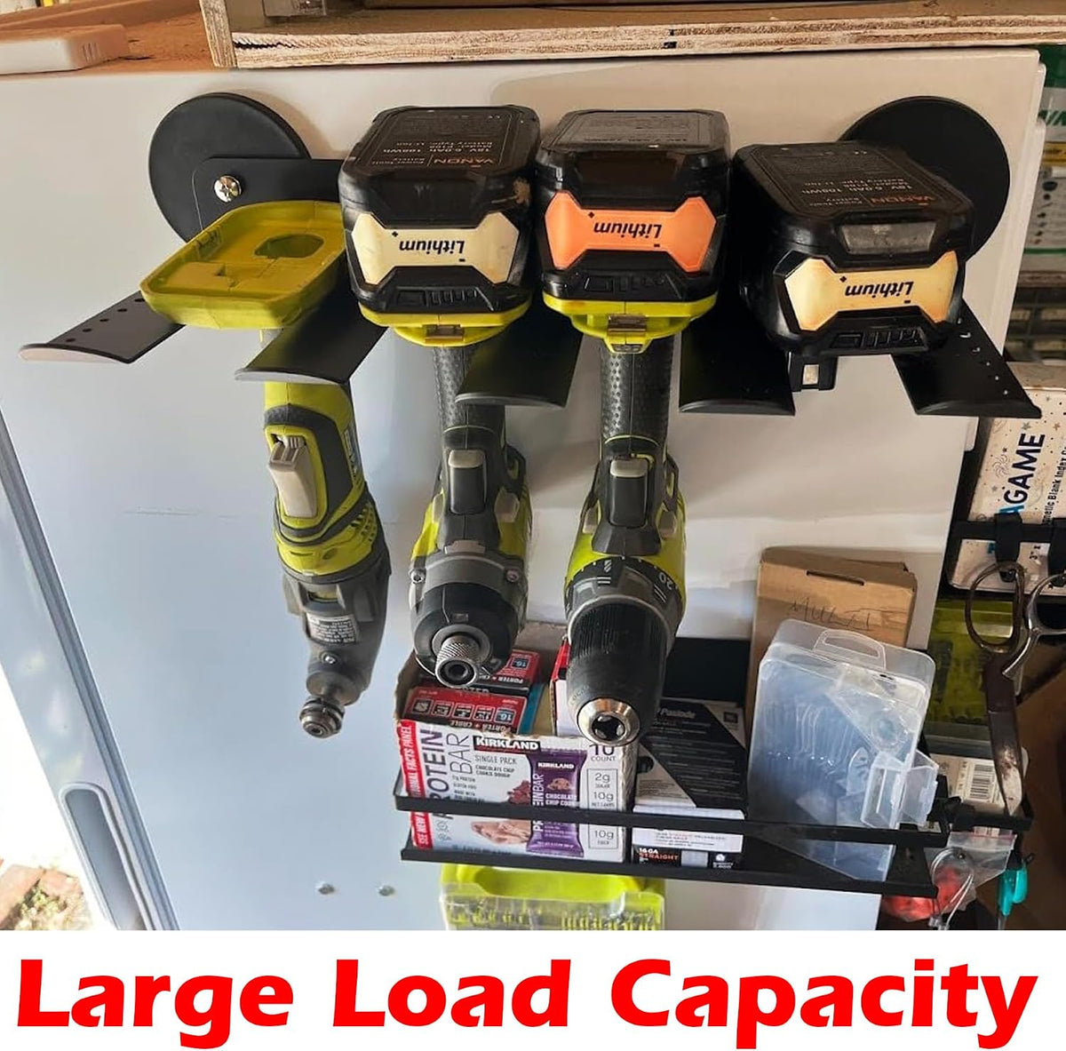 Power Tool Organizers and Storage Garage Drill Drivers Shelves Magnetic Mount 4 Slots,Heavy Duty Magnetic Racks and Shelving Utility Storage Holder for Garage Warehouse
