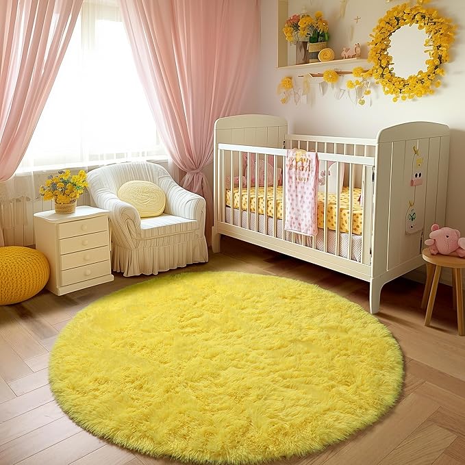 Amdrebio Yellow Round Circle Area Rug 4Ft - Image 7