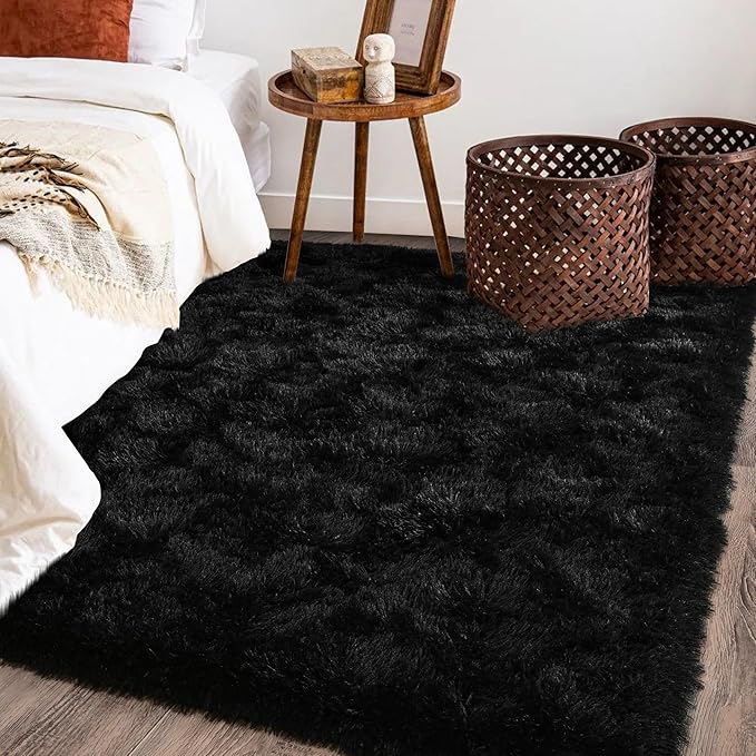 Black Rug for Bedroom, Soft Shaggy Modern Shag 4x6 Area Rugs for Living Room - Image 7