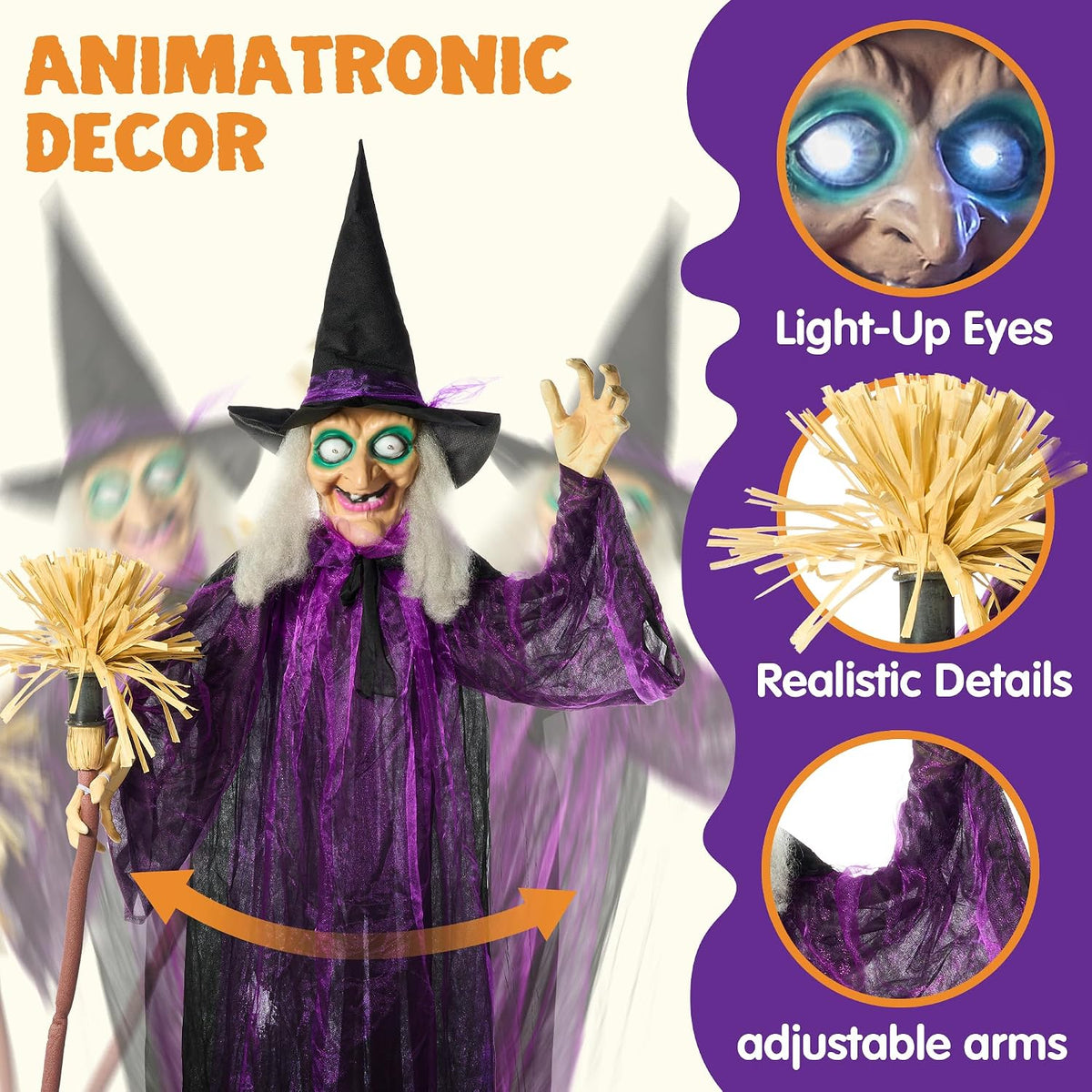 JOYIN Halloween Decorations Witch Life Size Animated with LED Eyes and Creepy Sound, Radar Motion Activated Animatronics Clearance for Haunted House Decor Outdoor Lawn Yard Patio