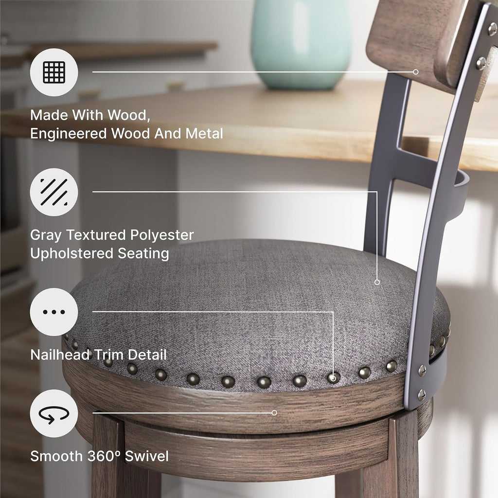 Signature Design by Ashley 1-Piece Swivel Counter Height Bar Stool, Gray