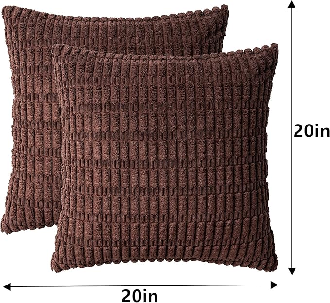 Pack of 2 Corduroy Decorative Throw Pillow Covers 20x20 InchSoft Boho Striped - Image 7