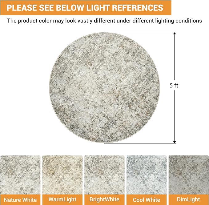 Round Rug 5ft Circle Rug Washable: Carpet Small Circular Area Rug - Image 2