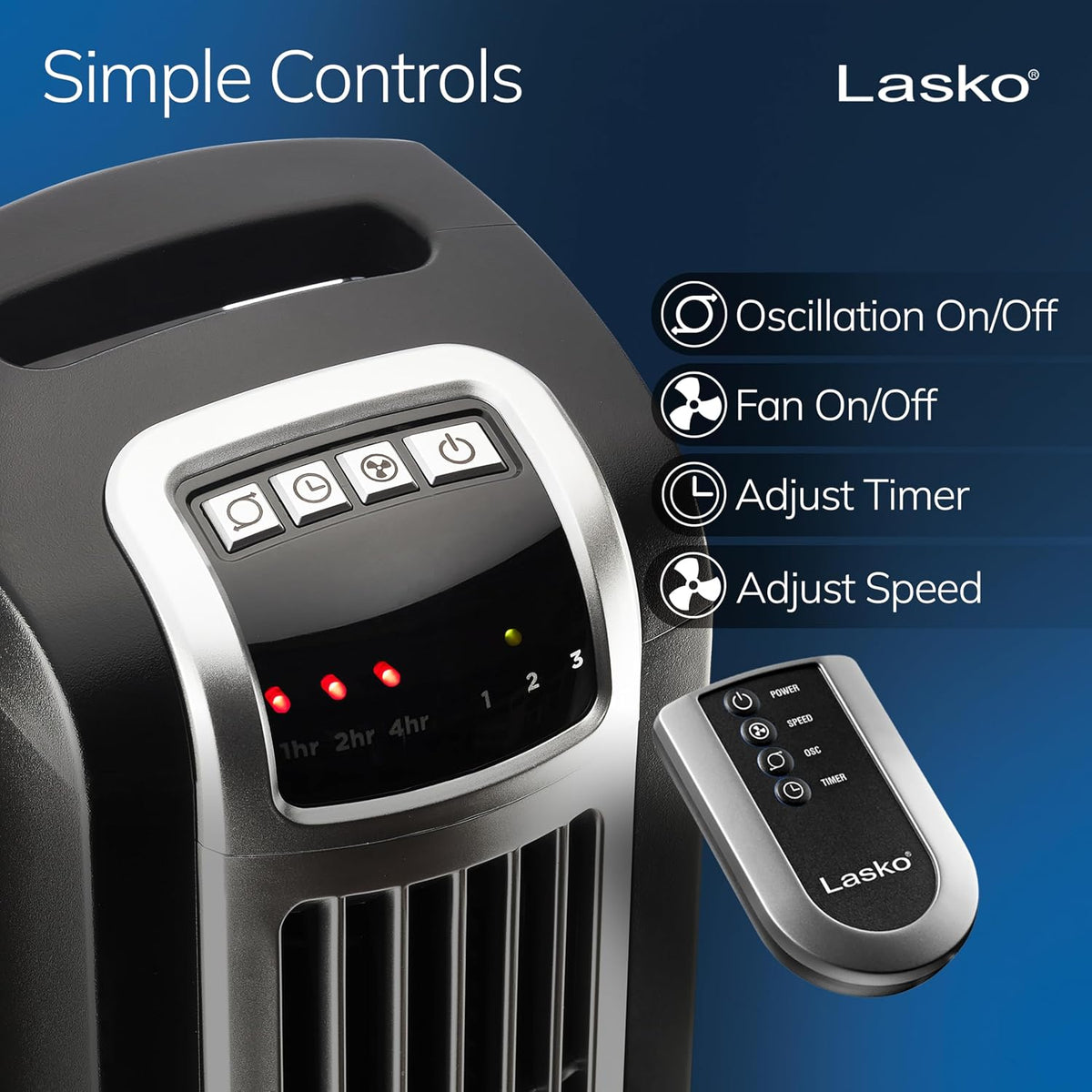 Lasko Oscillating Tower Fan with Remote Control and Timer - Quiet Standing Fan for Bedroom, Office, and Home - 3 Speeds - Powerful Cooling Air - 2511 - 36" Tall - Black